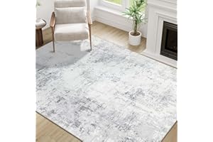 Homcomodar Dywan do salonu, 122 x 170 cm, duży, szary, do sypialni, zmywalny, antypoślizgowy, niskie runo, do jadalni, pokoju dziecięcego, przedszkola