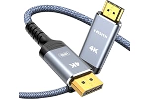 Highwings 4K DisplayPort auf HDMI Kabel 1.8M, DP auf HDMI Verbindungskabel Unidirektionaler Nylon Geflochtener DisplayPort zu HDMI für Monitor, TV, Projektor, Laptop, PC, AMD, NVIDIA