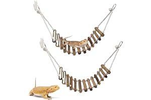 Reptile Bridge for Terrarium 2 Pack Wooden Bearded Dragon Climbing Ladder Hanging Flexible Swing Tank Decor Accessories for Gecko Hermit Crab Chameleons Turtle Lizard Frog