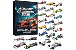 CORLIDEA Calendario de Adviento de Navidad 2025, Calendarios de cuenta regresiva para Navidad 24 días de sorpresas con colgante de acrílico 2D en forma de coche de carreras francés, colgante de árbol de