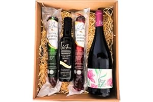 LUX IBÉRICO - Cesta Gourmet para Regalar "Iberitus" – Caja de Productos Ibéricos – Lote con Vino, Salchichón, Chorizo, AOVE - Regalo Original - Surtido Embutidos - Regalo Gastronómico