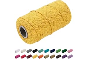 Uiopa Macrame Cord 1.5mm x 100m, Thick Rope Yarn Natural Cotton Cord, 2-Ply Macrame String for DIY Crafts, Plant Hangers, Wall Hangings, Decorations (Yellow)