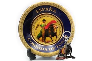 Planta Color Decorative Plate Spain Corrida De Toros + Keyring Souvenir Toro (Includes Stand and Hook for Hanging) | Original Gift for Lovers of Spanish Culture and Bullfighting Art (Torero)