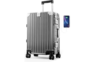 Alphasac Handgepäck Koffer Luggage 56x37x22 cm, Klein (S) Reisekoffer Hartschalenkoffer Suitcase mit 4 Rollen 36L, Leicht Koffer & Trolleys Polycarbonat und Aluminium, TSA Schloss, Dunkelgrau