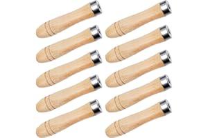 BLLREMIPSUR 10Pcs Wooden File Handle With Metal Safety Ring - 11cm Length, 6mm Hole - Replacement for Cutting Tools, Hardwood Handles for Garage, Woodworking, Carpenter Tool Maintenance