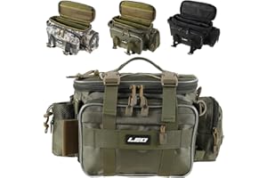 Ghopy Heavy Duty Fishing Tackle Bag 1000D Oxford Waterproof Insulated Multi-Pockets Fishing Bags and Holdall Storage Bag Carryall for Fly Carp Sea Fishing Accessoris Rod Lures Gear Bag (Green)