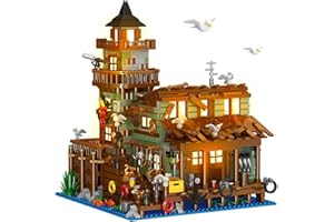 INSOON Fischerdorf Laden Haus - Giocattolo da costruzione con luce LED, 1845 pezzi, casetta in legno, mini mattoncini da costruzione, idea regalo per adulti, bambini, ragazzi, ragazze, età 6+ anni