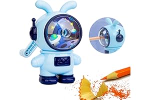 SYKEROUT Máquina de afilar manual, sacapuntas, sacapuntas con manivela, sacapuntas con recipiente para niños, para oficina, aula y hogar, astronauta, sacapuntas azul (ajustable en tres marchas)..