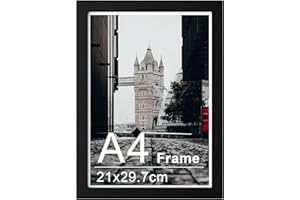Bobeen A4 Picture Frame, Black A4 Photo Frames with Safe Perspex Front, A4 Frame with Wooden Effect for Table Top and Wall Mounting