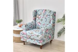 Highdi 2 Piece Stretch Wingback Chair Covers Wing Chair Slipcover Armchairs Covers Modern Fashion Sofa Slipcover Spandex Furniture Protector for Living Room Bedroom Hotel (Elegant Rose)