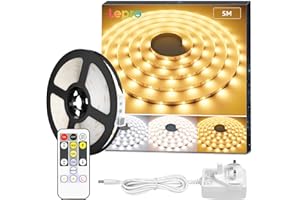 Lepro 5M LED Strip Lights, Warm White to Cool Daylight, Dimmable and Tunable with Remote, Stick-on LED Light for Bedroom, Desk, Mirror, Wall, Ceiling and More