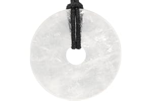 Lebensquelle Plus Edelstein Donut Ø 40 mm + Baumwollband + Edelsteinkarte | Naturstein Anhänger Halskette | Echte Heilsteinkette inkl. Band