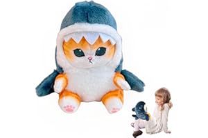 KoMico Cute Shark Cat Plush Doll - Soft Stuffed Animal Doll,Lovely Fat Shark Kitten Plushies,Perfect Pillow for Fans' Birthday Gifts 25CM (Cute Shark Cat)