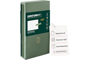LEUCHTTURM1917 Quarterly dagkalender 2027 prickad, ficka (A6), flexcover, set om 4 (1 kalender per kvartal), nyanser av grönt