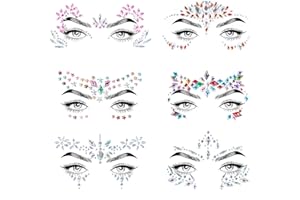 Canvalite 6 Pcs Face Gems for Women Festival, Rhinestone Face Jewels Temporary Tattoos, Festival Accessories for Halloween Christmas Birthday Carnival Party