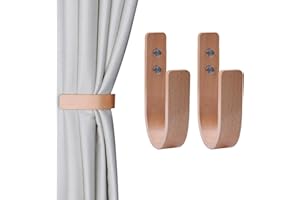 OCIOLI 2 alzapaños de Cortina de Madera en Forma de U, Ganchos de Cortina en Forma de U, Soporte de Cortina de Montaje en Pared, Soporte de Cortina para Cortinas (Madera)