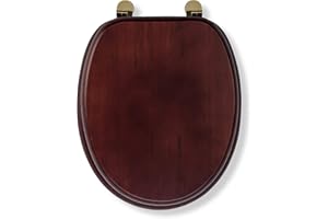 Croydex Solid Pine Toilet Seat with Mahogany Effect - Oval Solid Wood Toilet Seats for Extra Comfort, Adjustable Brass Hinges, 48 x 38 x 7 cm, All Fittings Included