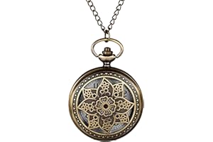 JewelryWe Retro Bronze Flower Openwork Cover Quartz Pocket Watch with 32.3 Inch Chain, for Mother’s Day