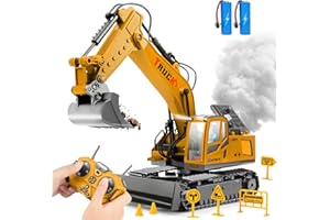 Cheffery Pelleteuse Télécommandée, 17 Canaux 2,4 GHz Pelleteuse Enfant Excavatrice Télécommandé -Pelle Métallique, Conducteur, Lumières, Pulvérisation et Son, Jouet Construction Cadeau Enfant 3+ Ans