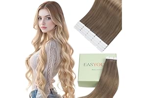 ‎EASYOUTH Easyouth Tape in Extensions Echthaar Glue in Haar Extensions Echthaar Balayage Ash Brown Mix Platinum Blonde und Ash Blonde Ombre Tape Extensions Echthaar 35cm 40g #8/60/18