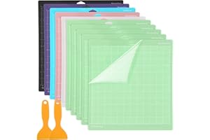 JEUIHAU 10 Pack 12 × 12 Inch Cutting Mats, Light Grip Cutting Mat with Scraper, Adhesive Cutting Mat for Lettering, Engraving, Painting, Topography 6 Colors