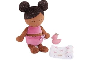 LullaBaby 14-inch Water-Safe Toddler Toys – Towel Ducky Accessories – Kids Ages 2 & Up – Bath Doll – Warm Skin Tone & Dark-Brown Hair, LBY7255Z, Multi
