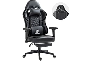 Dowinx Chaise de Jeu, avec Coussin à Ressorts ensachés et Suspension, en Cuir PU, avec appuie-tête, Ergonomique, avec Repose-Pieds, 135 kg, pour Adultes, Noire
