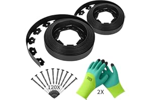Forever Speed Flexible Rasenkante aus Kunststoff 20m x 5cm(LxH) [120 Erdanker + 2 Paar Handschuhe] Beetbegrenzung Beeteinfassung Beetumrandung - Schwarz