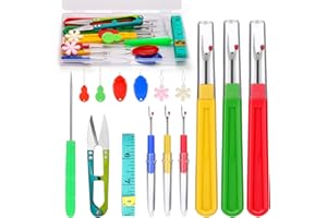 LUOKEFE 16 Pcs Seam Ripper Set, 6 Pcs Stitch Unpicker Tool, Seam Rippers for Sewing with Needle Threader, Scissors, Awl and Storage Box for Removing Threads, Sewing Accessories Supplies Crafting