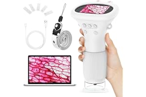 HUTACT Microscopio Portátil para Niños con Pantalla de 2'' - Microscopio Digital de Mano 1000X con Kit de Portaobjetos Preparados, Cumpleaños para Niños de Todas Las Edades