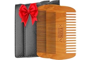 Viking Revolution Wooden Beard Comb & Case, Dual Action Fine & Coarse Teeth, Perfect for use with Balms and Oils, Top Pocket Comb for Beards & Mustaches (2 Pack)