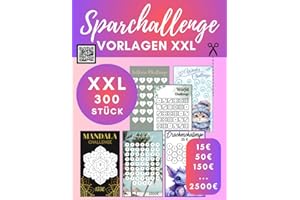 XXL Sparchallenge Vorlagen für die Umschlagmethode: 300 Stück I Cash Stuffing Zubehör für deine Geldspar Challenge deutsch I Passend für Zipper Umschläge A6 zum Ausschneiden