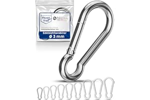 NIETFULLTHINGS 4 pièces 3-mm Mousqueton en acier inoxydable sans cosse de V4A forme robuste sans œillet charge de rupture 200 kg crochets à pression mousqueton pompier 316 3x30-mm