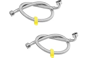 LEADAHEAD Pack of 2 Flexible Pipe Contectors Elbow 1/2”(90°) x 1/2” BSP 60cm Long Elbowed Stainless Steel Braided Flexible Hose Pipes Tail DIY Repalcement for Boilers Plumbing Bathrooms Kitchens