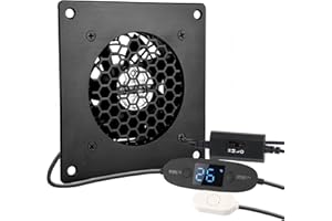 euroharry 80mm Digitalanzeige temperaturgesteuertes leises Lüftersystem, 1x Temperaturgesteuertes +1x USB-Lüfter, 5V-Lüfter mit modernem gebürstetem schwarzem Aluminiumrahmen für Heimkino-AV-Schränke