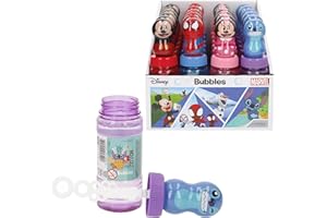 ColorBaby Disney Lote 24 uds pompero Infantil 120 ml con Varita y tapón Figura 3D, Personajes Surtidos como Mickey, Minnie, Spiderman o Stitch, A Partir de 3 años (38076)