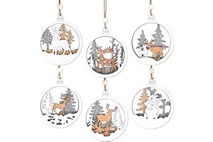 TOYMIS 6szt Okragle Drewniane Ozdoby Swiateczne, Wiszace Drewniane Ozdoby Swiateczne z Losiami Balwan 3-Warstwowe Pusty Brokat Ozdoby Wiejskie na Choinke Ferie Zimowe