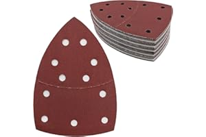 LYHLYA 50 pcs Mouse Sander Pads, 11- Hole 240 Grits Mouse Sander Sandpaper Hook and Loop Sanding Pads 108x155 mm Triangle Multi Tool Sander Pads for Sanding and Polishing