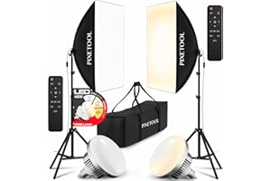 PIXETOOL Fotostudio Set – 2 Softbox 50x70 cm, 2 LED Lampen 4800 Lumen 3000-6000K Licht – Softboxen - Fotolicht Videolicht Fotolampe – Light Streaming Video Fotografie Studiolicht