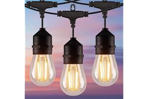 Brightown Outdoor String Lights Mains Powered, 14.6M LED Patio Lights with 15 Shatterproof Energy Saving Bulbs Connectable Weatherproof Garden Lights String for Patio Deck Backyard Garden Wedding