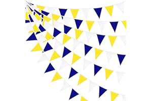PINK BLUME 32Ft Blue Yellow White Fabric Bunting Banner Triangle Flag Party Decorations Pennant Garland for Graduation Birthday Bachelorette Engagement Anniversary Wedding Bridal Baby Shower Christmas Festival