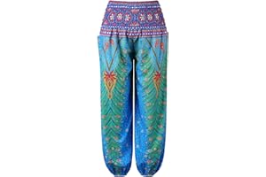 Natashas Kinder Mädchen Sommer Lang Hippie Boho Hose Blumenmuster Pumphose Haremshose Aladinhose Kinder Harem Pants Sommerhosen mit Taschen Gr.98-140