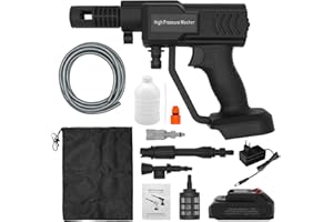 Ycoiee Pistolet de Lavage Haute Pression sans Fil, Alimenté par Pile Nettoyeur Haute Pression sur Batterie, Lance à Mousse de Neige, Buse de Pulvérisation Réglable, Tuyau de 5M - 1 Batterie de 1,5 Ah