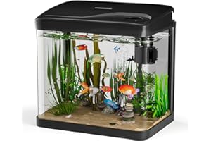 Vankarr Zestaw do akwarium, 15 l, zbiornik na ryby, akwarium z lampkami LED i systemem filtracyjnym, małe akwarium, kompletny zestaw, czarny