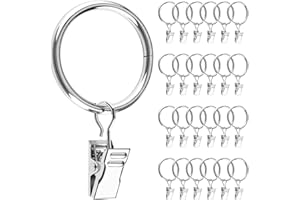 Caianwin 25 anelli per tende in metallo con clip, diametro interno 32 mm, per asta finestra, porta, tenda da doccia (argento)