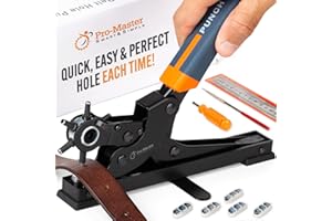 PRO-MASTER SMART & SIMPLE Desktop Leather Belt Hole Puncher Tool - Easier to Use Tabletop Design for Watch Band, Handbag Strap. Heavy Duty Carbon Steel, Precision 6 Sizes Hole Punch for Fabric, Crafts, Easy DIY