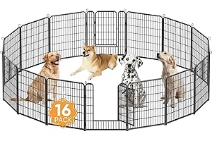 Kidsbuddy Parc pour Chiens 16 Panneaux，Cage Chenils Chien，Parc de Jeu et d’Exercice Pliable en métal，Parc Enclos avec Porte pour Chiens,Lapins,Rongeurs,Petits Animaux,Intérieur et Extérieur,80x65 cm