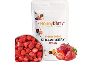 HONEYBERRY Liofilizowane Truskawki Całe 100g – Naturalne Liofilizowane Owoce Bez Dodatku Cukru – Suszone Truskawki Liofilizowane – Idealne do Dekoracji Ciast, Tortów, Deserów i jako Zdrowa Przekąska