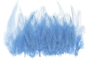 PATIKIL 3-6 Inch Saddle Hackle Rooster Feather, 50 Pcs Bulk Natural Feathers Fluffy Craft Feathers for Dream Catcher Earrings Pendant, Sky Blue