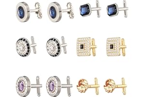 COMNICO 6 Pairs Cufflinks for Men Gorgeous Diamond Crystal Cufflinks Fashion Classic Tone Cuff Links Round Square Rectangle Cuff Links Shirt Studs Formal Business Wedding Gifts for Men